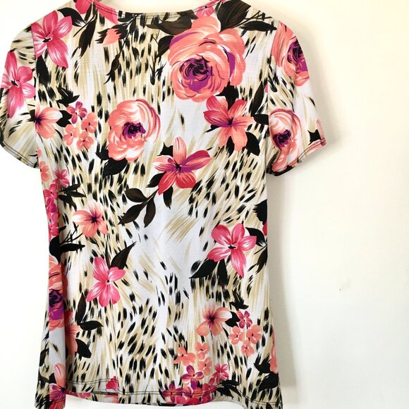 Jaclyn Smith,  floral multi color top, S , draped neck - Picture 5 of 5